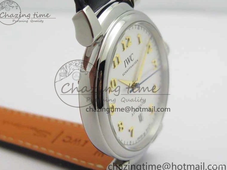 MIROTIME 0415 WaterResistant Da Vinci IW356601 SS MKF 1:1 Best Edition White Dial On Black Leather Strap A 7232